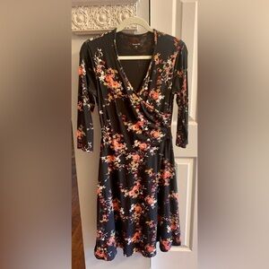 Garnet Hill Black Floral Long Sleeve Dress - SZ S